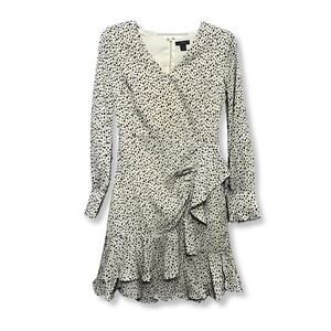 Halogen Faux Wrap Dress V-Neck Long Sleeves Speckled Beige Black Women's XS NWT